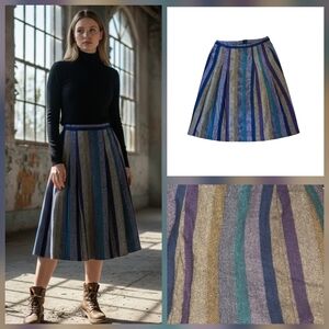 VTG Wool Tweed Striped Skirt Patchwork Style Sz 29 Classic Preppy Dark Academia
